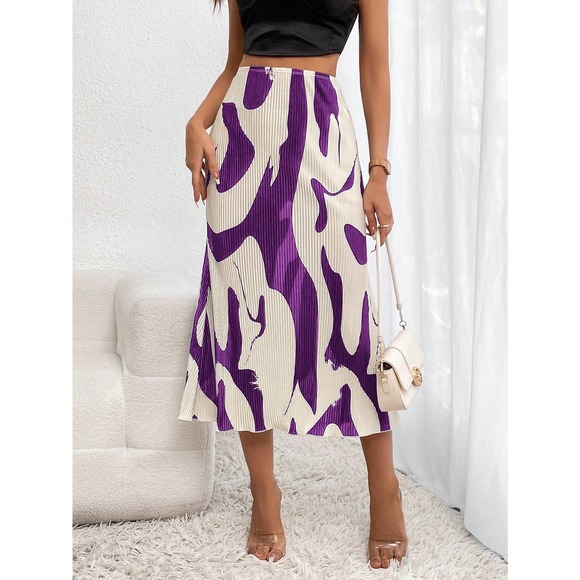 abstract Print Plisse Skirt small pleat midi skirt - Picture 10 of 12